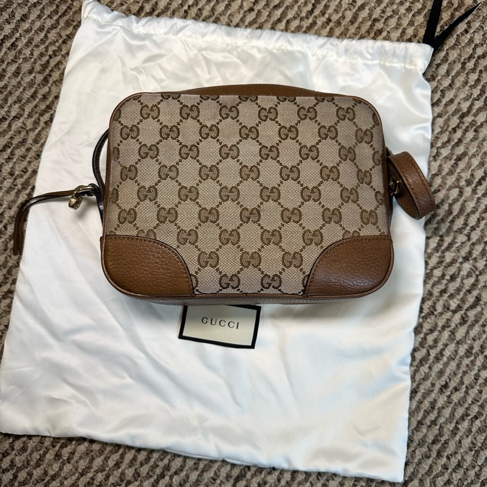 Gucci Tan and Brown Monogram Shoulder Bag